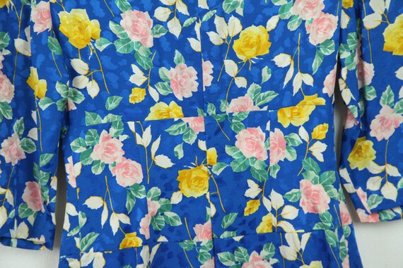 Vintage 80s Michel Sungari Blue Silk Floral Dress… - image 8