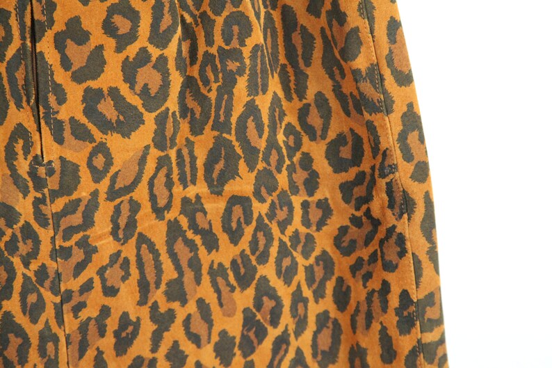 Vintage 90s Melanzana Suede Mini Skirt Leopard Print Animal Cheeta 29 M Punk