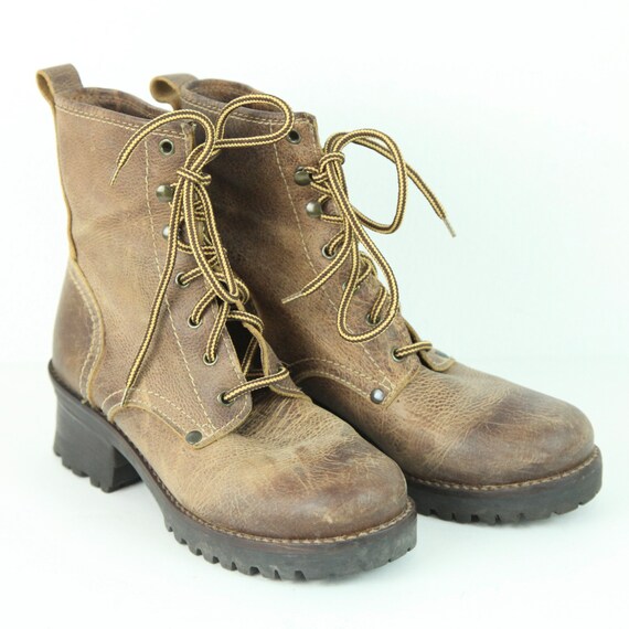 VTG MIA Brown Leather Combat Lace up Chunky Heel Boots Womens SZ 8.5M Y2K Etsy Canada
