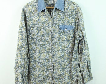 Vintage 90er Jahre Oversize Baumwoll-Button-Down-Hemd Floral Cottagecore Country L