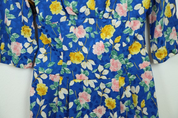 Vintage 80s Michel Sungari Blue Silk Floral Dress… - image 3