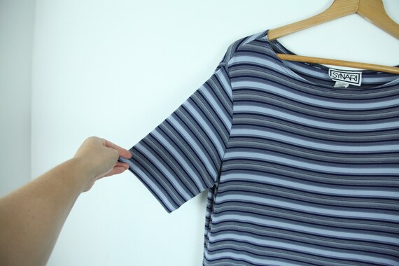 Vintage 90s Blue Striped Stretchy Clingy Polyeste… - image 5