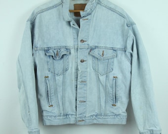 FLAWS WORN DISTRESSED Vintage Levis Denim Trucker Jacket Frayed S M 90s Grunge