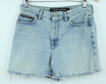 WORN holes distressed Vintage 90s DKNY Jean Shorts M 30" Blue Denim USA High Rise