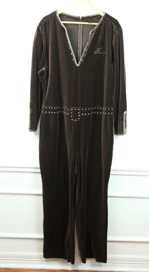 Vintage Y2K Brown Velour FUBU Jumpsuit One Piece Plus Size 3X  