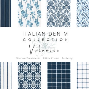Italian Denim, Valances, Navy, White, Window Topper, Kitchen, Dining, Custom Window Treatments, Boys Bedroom, Baby Boy Nursery, Curtains