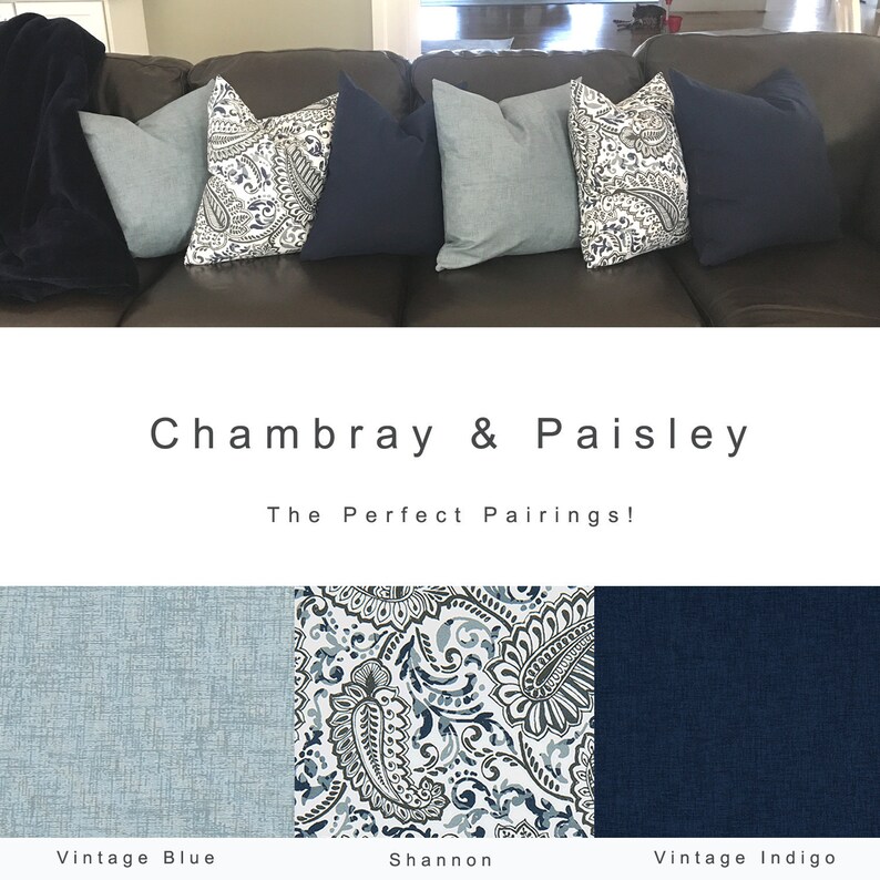 Chambray & Paisley Pillow Covers Blue LIght Blue Navy Blue Etsy