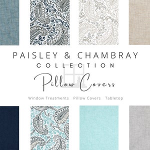Pillow Cover, Paisley, Chambray, Throw, Toss, Bed, Sham, Cushion, Accent, Decorative, Euro, Case, Floor, Large, Slipcover, Sofa, Couch