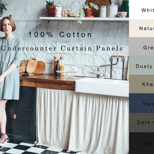 Cupboard Curtains, Undercounter, Cabinet, Vanity Fabric, Panel, Kitchen, Bathroom, Short Curtain Panels, Farmhouse, Minimalist, Curtains