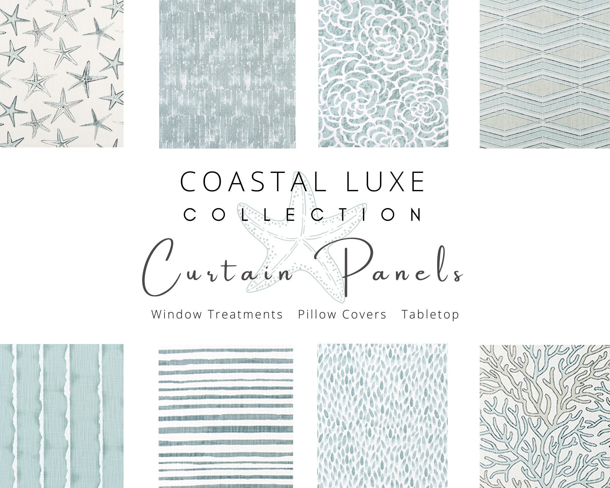 Luxe Curtains, Linen, Coastal, Drapes, Beach House, Designer, Drapery, Custom, Window Treatment, Panels, Valance, Curtains, Sea, Luxury