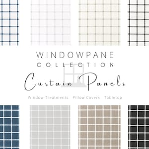 Windowpane, Curtain Panels, Linen Look, Custom Window Treatments, Drapery, Modern Farmhouse Curtains, Valance, 84 inch, 96 inch, Grid, Check