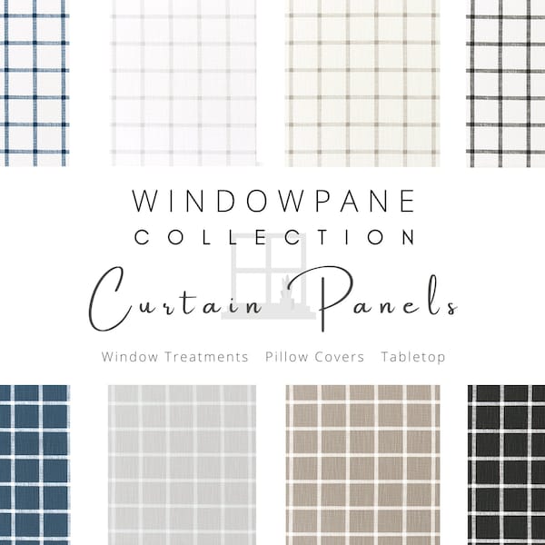 Windowpane, Curtain Panels, Linen Look, Custom Window Treatments, Drapery, Modern Farmhouse Curtains, Valance, 84 inch, 96 inch, Grid, Check