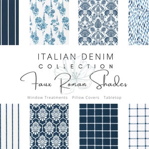 Italian Denim, Faux Roman Shade, White, Custom, Window, Topper, Treatment, Living, Dining, Kitchen, Bath, Bed, Room, Nursey, Mock Roman