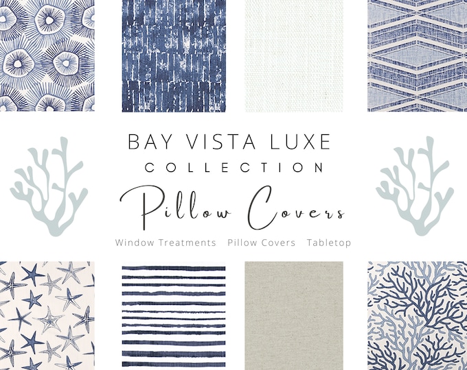 Blue and off White Striped Coastal Pillow Cover 20 X 20 Inch, Handwoven