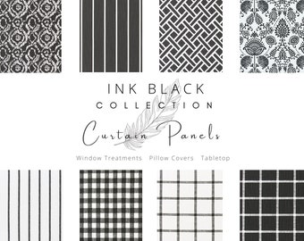 Curtain Panels, Black & White, Custom Window Treatments, Drapery Panels, Valance, 84 inch, 96 inch Curtains, Bathroom, Valance, Farmhouse