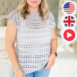 CROCHET TOP PATTERN & Video / Crochet Top - Easy Crochet Top Pattern - The Florrie Tee Pattern