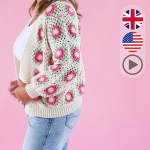Crochet PATTERN & VIDEO / Crochet Granny Square Cardigan - Size-inclusive (8 sizes XL-5X) - The Flora Cardigan Pattern