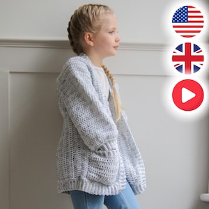 Crochet PATTERN & VIDEO / EASY Childrens Crochet Cardigan - 6 sizes, 18 months - 12 years - The Mini Nova Cardigan Pattern