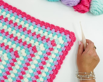 BEGINNER Crochet Pattern & Video / Crochet Giant Granny Square Blanket - Crochet Blanket - Mermaid Shells Blanket Pattern