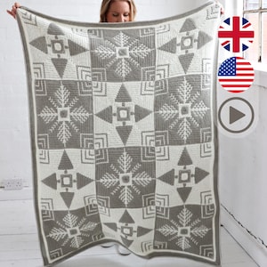 Crochet Blanket PATTERN & VIDEOS | Mosaic Crochet - Modern Festive Winter Crochet - Frosty Pines Throw Pattern