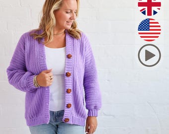 Crochet PATTERN & VIDEO / EASY Crochet Cardigan - Size-inclusive (9 sizes) - The Luna Cardigan Pattern