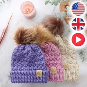 CROCHET HAT PATTERN & Video / Crochet Beanie Pattern - Prim Beanie - Available in 8 sizes (3-6 months to Adult Large)