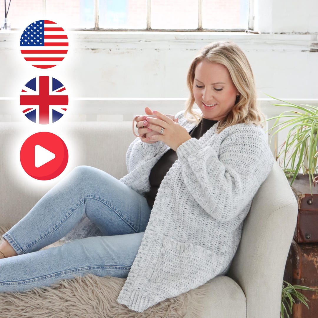 Crochet PATTERN & VIDEO / EASY Crochet Cardigan - Size-inclusive