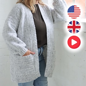 Crochet PATTERN & VIDEO / EASY Crochet Cardigan - Size-inclusive (9 sizes) - The Nova Cardigan Pattern