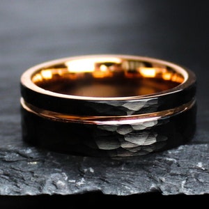 Apollo, Herrvigselring, Svart roséguldring, Hamrad vigselring, Förlovningsring, Roséguldarmband, Minimalistisk ring, Thorum