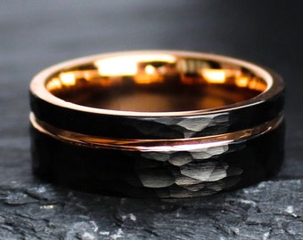 The Apollo, Men's Wedding Band, Black Rose Gold Ring, Hammered Wedding Ring, Engagement Ring, Rose Gold Band, Minimalist Ring, Thorum