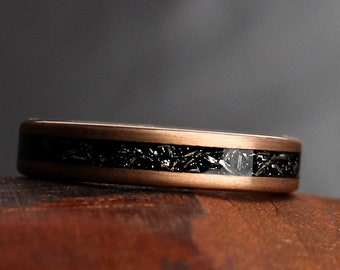The Armstrong, Rose Gold Meteorite Ring, Meteorite Women's Ring, Women's Wedding Band, 4 mm Gold Ring, 18k Rose Gold, Wedding, Thorum