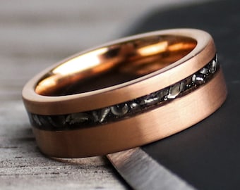 The Armstrong, Meteorite Ring, 18k Rose Gold Ring, Meteorite Wedding Band, Men's Ring, Women's Ring, Authentic Meteorite, Thorum