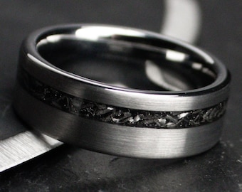 The Thor, Meteorite Wedding Band, Men's Wedding Ring, Engagement Ring, Handmade Ring, Meteorite Jewelry, Brushed Silver Ring, Thorum