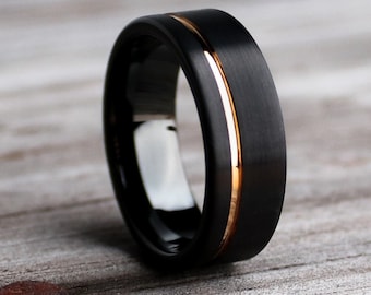 The Minimalist, Simple Rose Gold Ring, Black Ring, Tungsten Carbide Ring, Black and Gold Ring, Unique Men's Ring, Thorum Rings