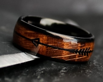 The Straight Shooter, Whiskey Barrel Ring, Handmade Wood Ring, Arrow Ring, Matte Black Ring, Black Whiskey Ring, Whiskey Wood, Thorum