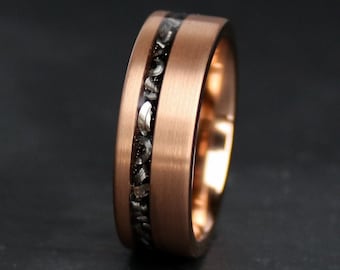 Armstrong, meteoritring, ring i 18k roséguld, vigselring i meteorit, herrring, damring, äkta meteorit, Thorum