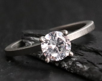 The Athena, Engagement Ring, White Gold Titanium Ring, Silver Ring, Stacking Wedding Band, Wedding Ring, CZ Diamond Ring, Thorum