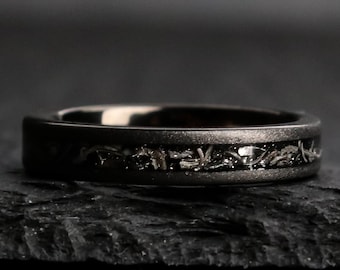 Black Meteorite, 4 mm Meteorite Ring, Wedding Ring, Women's Meteorite Ring, Stacking Ring, Engagement Ring, Wedding Band, Thorum