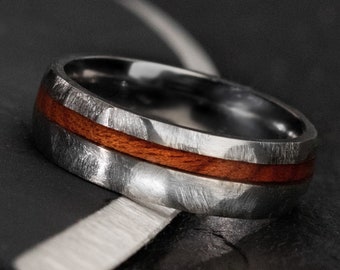 The Vitae, Ironwood Ring, Hammered Wedding Band, Titanium Wood Ring, Engagement Ring, Handmade Ring, Iron Wood Ring, Thorum