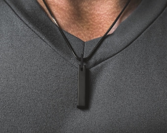 Charcoal Necklace, Men's Black Chain Necklace, Men's Pillar Necklace, Men's Gift, Ever day Carry, Minimalist Style, Pendant Necklace, Thorum