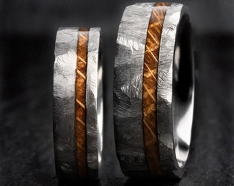 The Lionheart, Whisky Barrel Rings, Whiskey Barrel Rings, Hammered Ring Set, Wedding Ring Set, Engagement Ring Set Wood Ring Set, Thorum