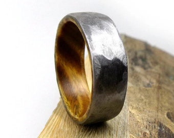 The Hercules, Ironwood Wedding Ring, Titanium Wedding Band, Men's Ring, Women's Ring, Rustic Hammered Ring, Handmade to Order, Made in US