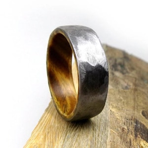 The Hercules, Ironwood Wedding Ring, Titanium Wedding Band, Men's Ring, Women's Ring, Rustic Hammered Ring, Handmade to Order, Made in US