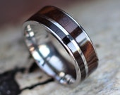 American Walnut Ring Silver Titanium Ring Wood Wedding Band Mens Wedding Ring Mens Engagement Ring Promise Womens Ring Mens Ring Anvil Rings