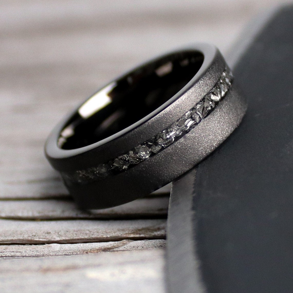 The Black Meteorite Men's Tungsten Wedding Ring Tungsten image 1