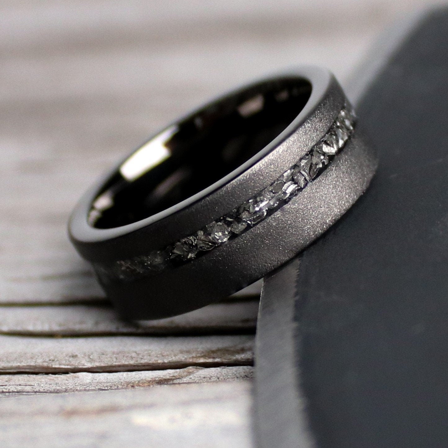 Tungsten Carbide Black Diamond Two-Tone Wedding Band Ring