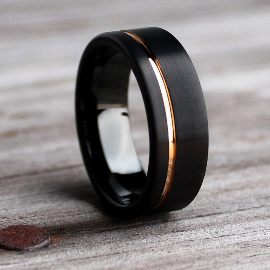 The Minimalist, Simple Rose Gold Ring, Black Ring, Tungsten Carbide ...