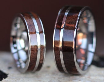 The Sawyer Set, Wedding Rings, Engagement Rings, Wood Ring Set, Wedding Ring Set, Bridal Ring Set, Matching Couple Ring, Promise Rings