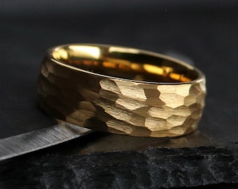 The Freya, Hammered Gold Ring, Hammered Wedding Ring, 18k Yellow Gold Ring, Engagement Ring, Wedding Band, 8 mm Ring, Axe Rings, Thorum