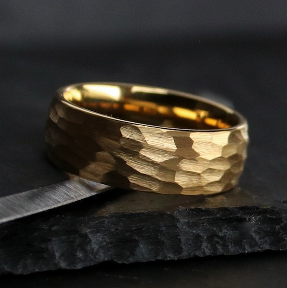 The Freya, Hammered Gold Ring, Hammered Wedding Ring, 18k Yellow Gold Ring, Engagement Ring, Wedding Band, 8 mm Ring, Axe Rings, Thorum